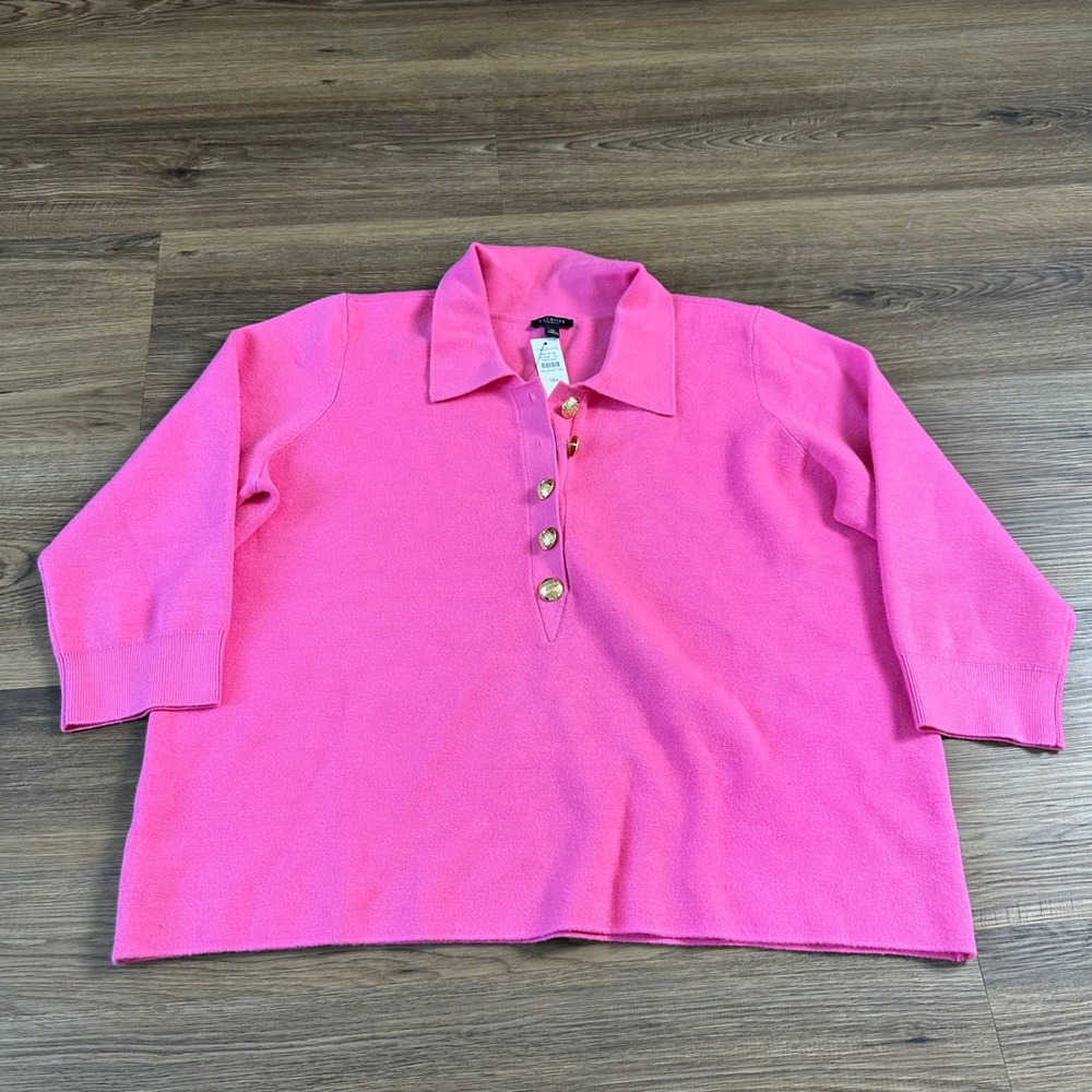 Talbots Pink Gold Button Polo Sweater 1X Petite Knit Preppy Versatile Classic